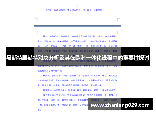 马斯特里赫特对决分析及其在欧洲一体化进程中的重要性探讨